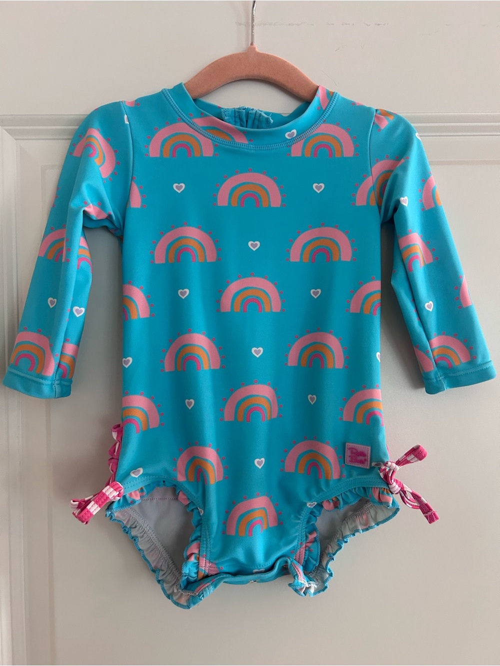 Ruffle Butts Long-Sleeve Rash-guard Rainbow  Print One-Piece 12-18M